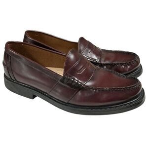 Nunn Bush Penny Loafers Mens 12D Burgundy Red Lincoln Leather Moc Toe Shoes